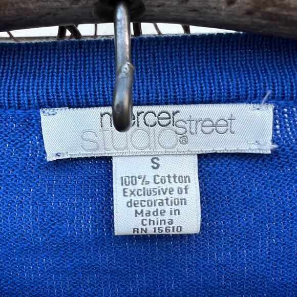 Vintage Blue Light Weight Christmas Cardigan Sweater Santa Presents Tree SMALL - Picture 5 of 9